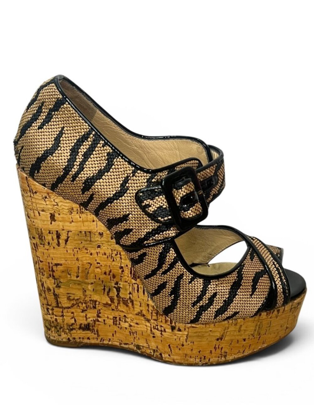 Christian Louboutin Melides Animal Print Wedge Platform Sandals Cork Sole Size 3